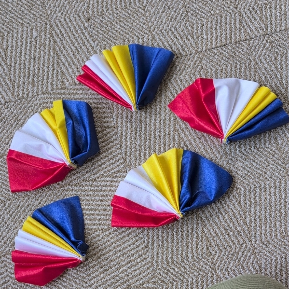 New Colorful Satin Fan Hairclips- Red White Yellow Blue Circus (Set of 6)